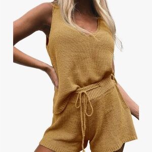 Mustard Knit Tank and Shorts Set
